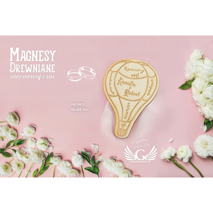 Magnesy drewniane zarezerwuj czas - grawerowane laserem - MGN003
