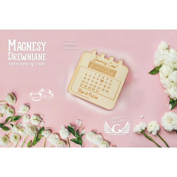 Magnesy drewniane zarezerwuj czas - grawerowane laserem - MGN004