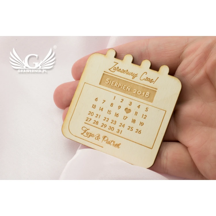 Magnesy drewniane zarezerwuj czas - grawerowane laserem - MGN004