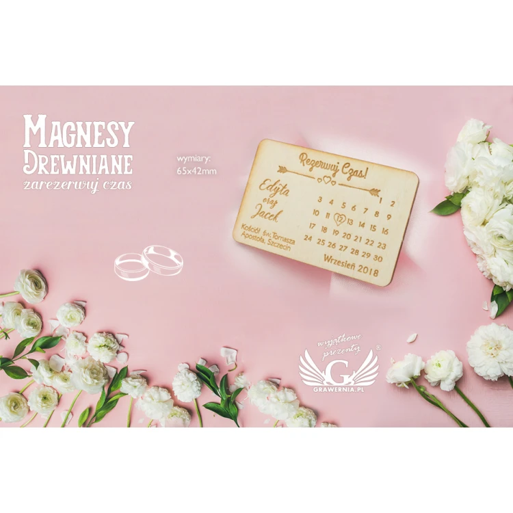 Magnesy drewniane zarezerwuj czas - grawerowane laserem - MGN005