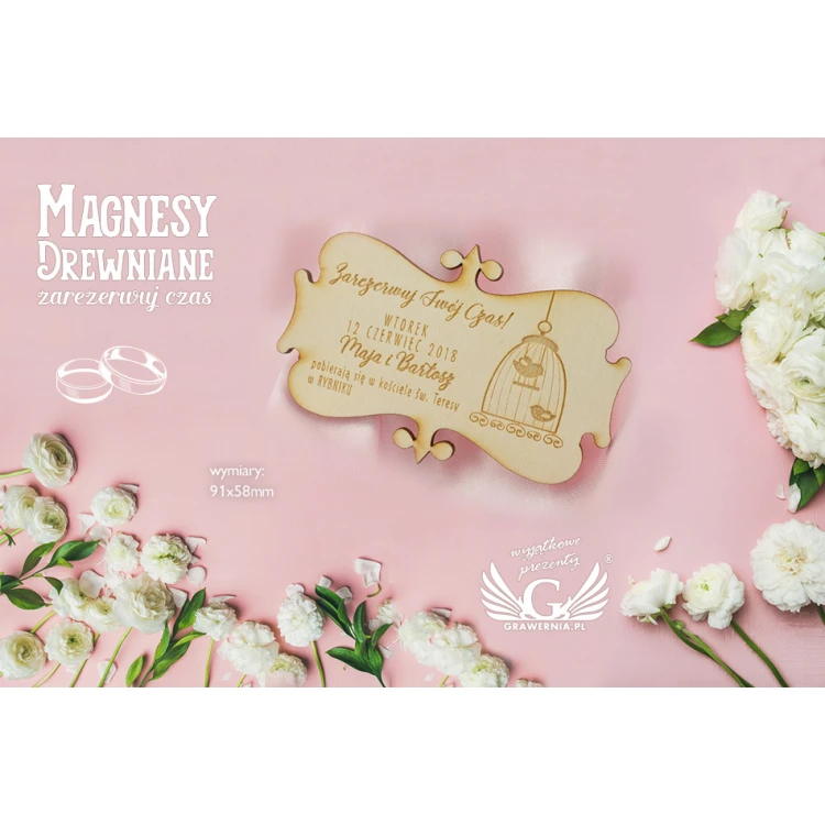 Magnesy drewniane zarezerwuj czas - grawerowane laserem - MGN006