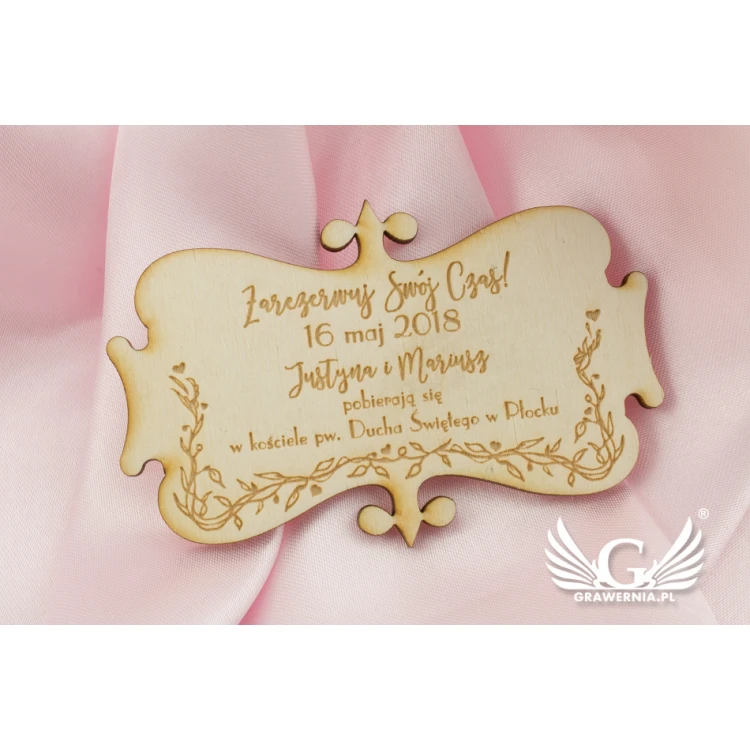 Magnesy drewniane zarezerwuj czas - grawerowane laserem - MGN006