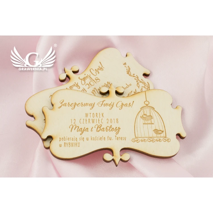 Magnesy drewniane zarezerwuj czas - grawerowane laserem - MGN006