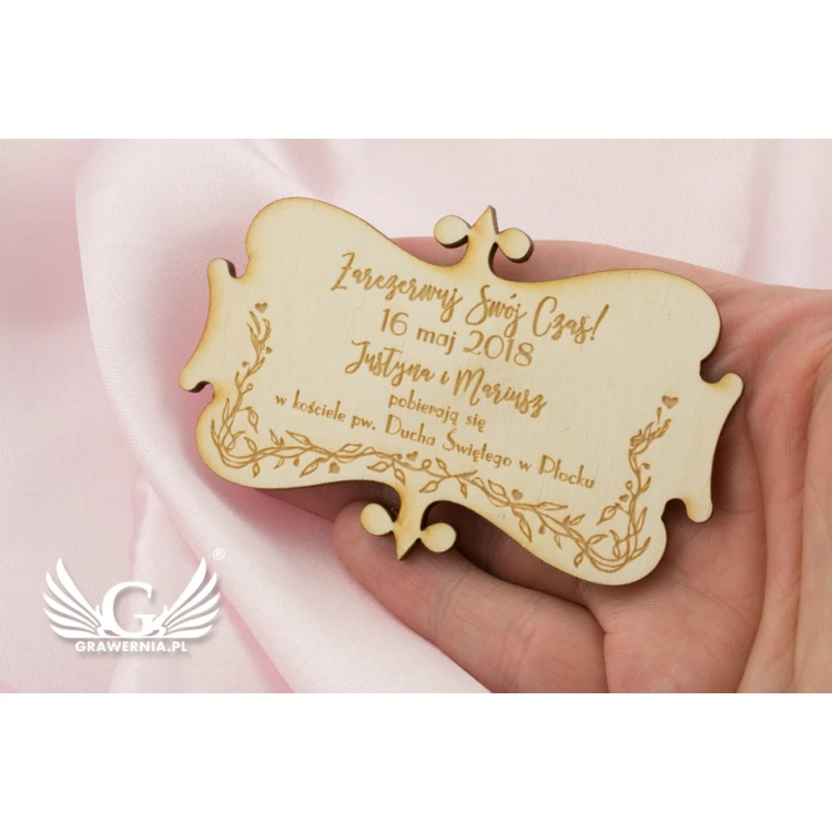 Magnesy drewniane zarezerwuj czas - grawerowane laserem - MGN006