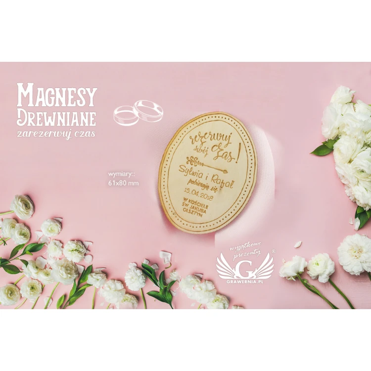 Magnesy drewniane zarezerwuj czas - grawerowane laserem - MGN007