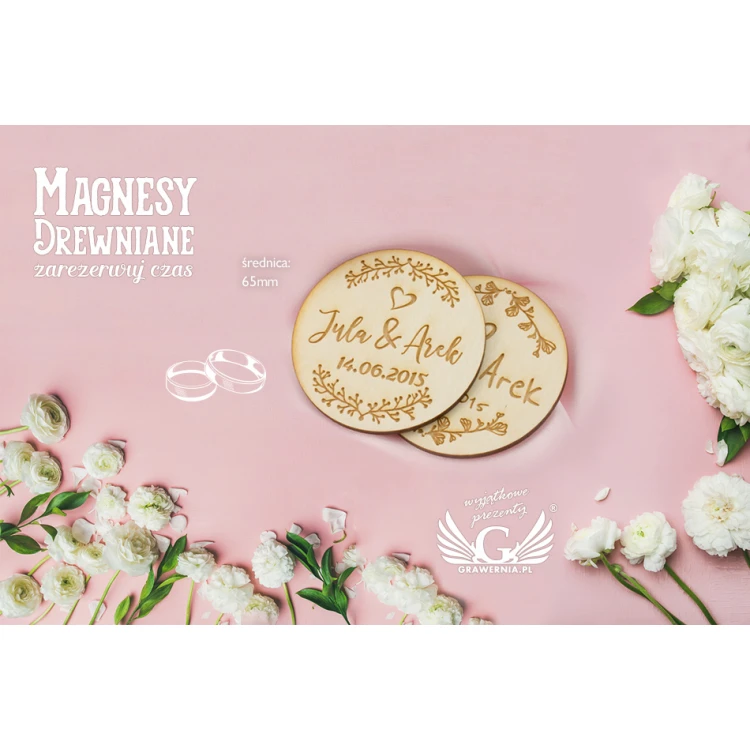 Magnesy drewniane zarezerwuj czas - grawerowane laserem - MGN008