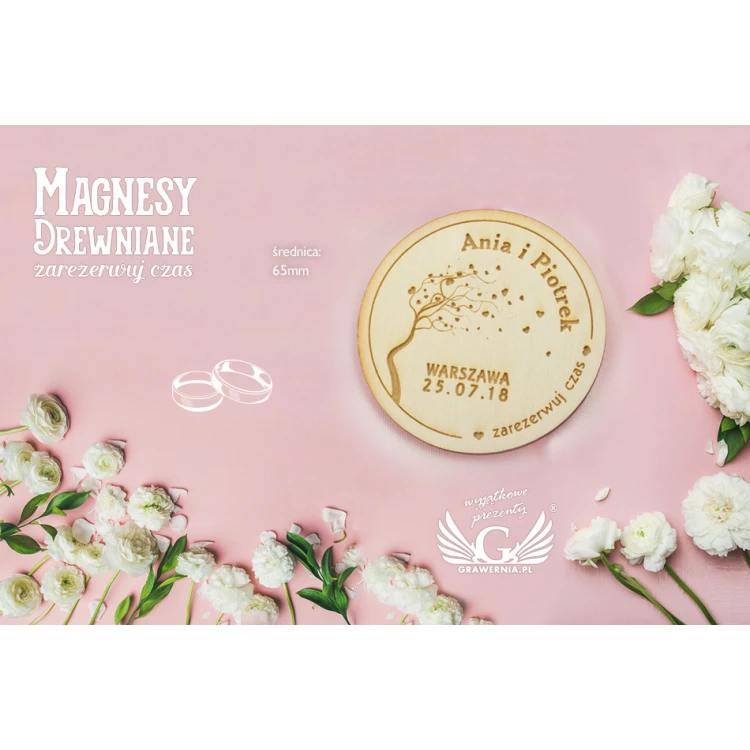 Magnesy drewniane zarezerwuj czas - grawerowane laserem - MGN010