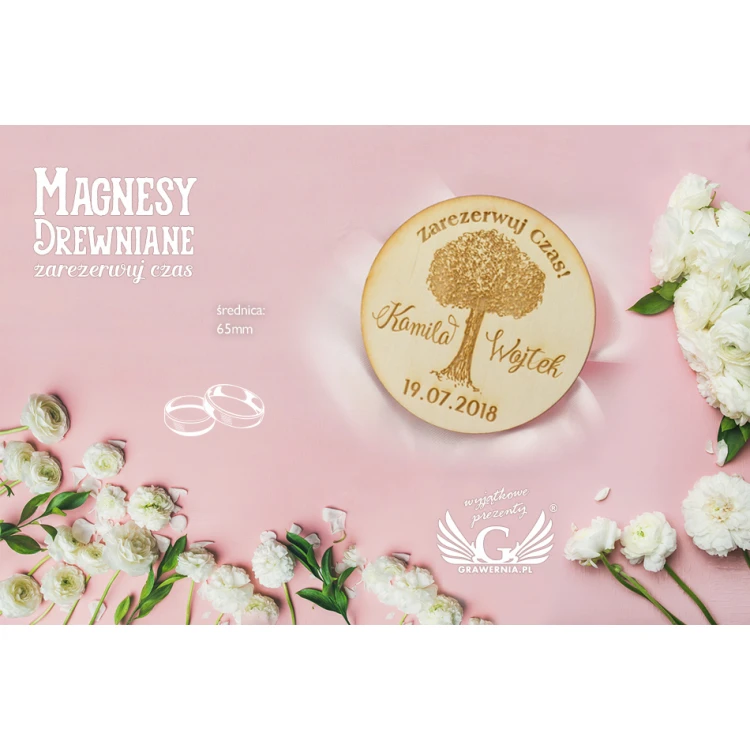Magnesy drewniane zarezerwuj czas - grawerowane laserem - MGN011