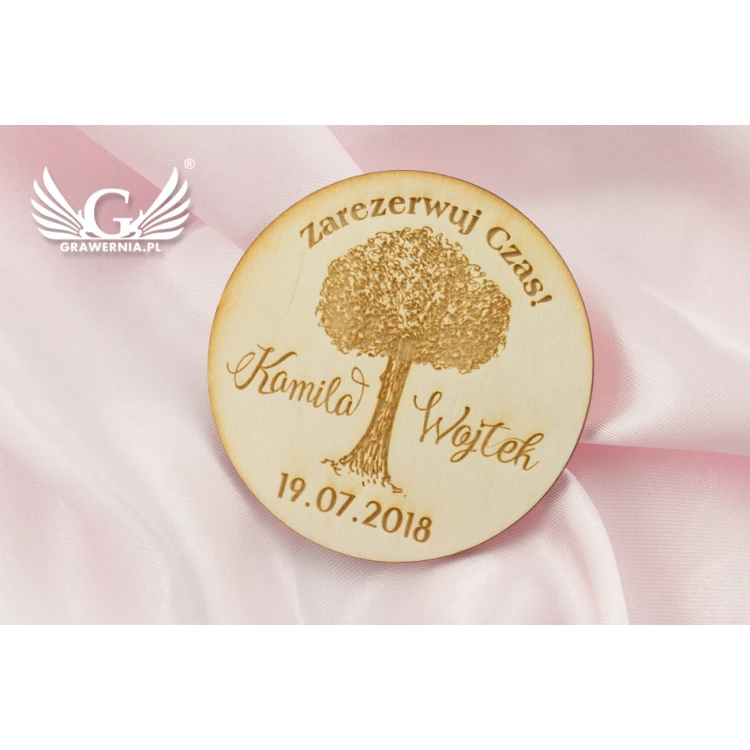 Magnesy drewniane zarezerwuj czas - grawerowane laserem - MGN011