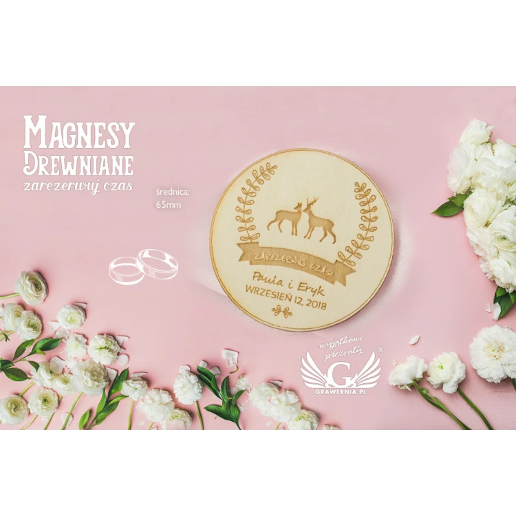 Magnesy drewniane zarezerwuj czas - grawerowane laserem - MGN012