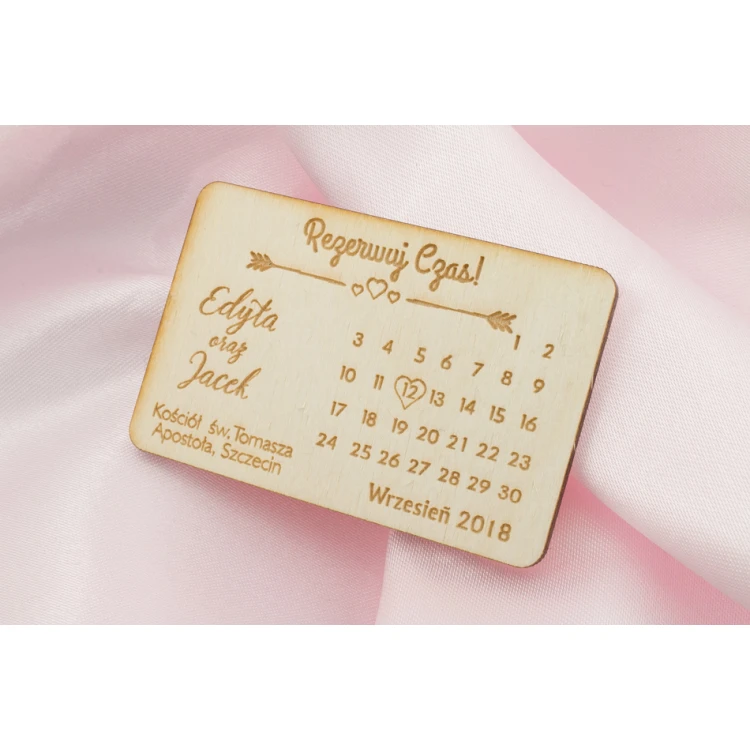 Magnesy drewniane zarezerwuj czas - grawerowane laserem - MGN005