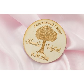 Magnesy drewniane zarezerwuj czas - grawerowane laserem - MGN011