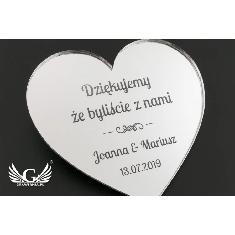 Magnesy srebrne lustrzane - podziękowanie dla gości - grawerowane laserem - MGN017