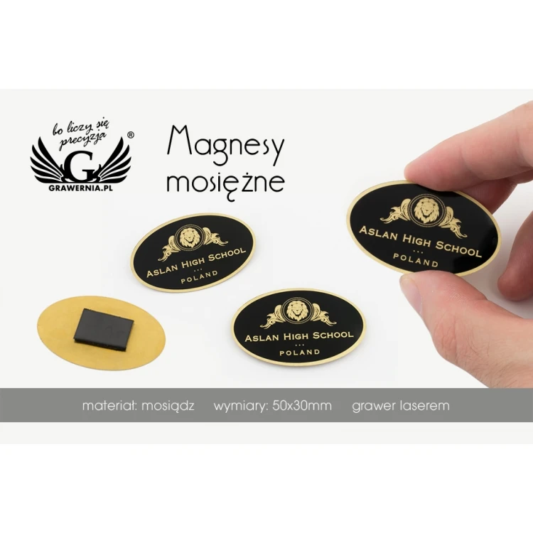 Magnesy mosiężne Exclusive z Twoim logo - wymiary: 50x30mm - PS032