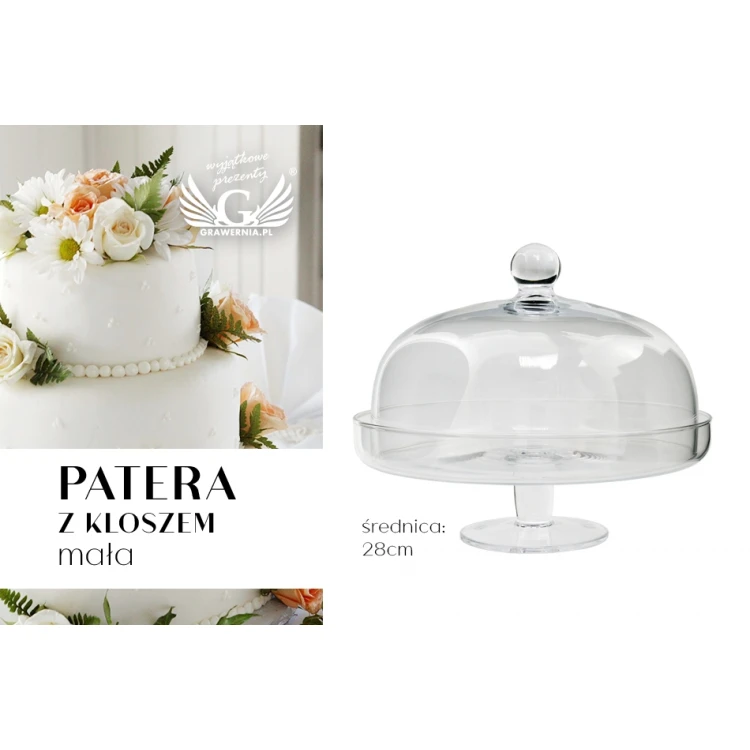 Patera szklana z kloszem - dowolny grawer - PAT013