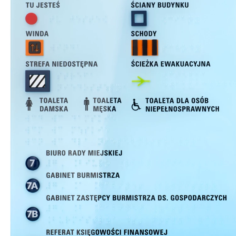 Mały plan tyflograficzny z pismem Braille'a - plexi, ADA i laminat - wym: 445x350mm - TAB552
