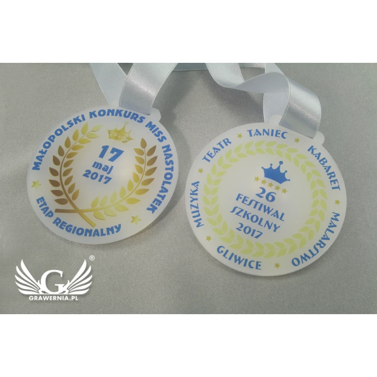 Medal z akrylu szronionego - druk UV - MAK002 - średnica 40 do 80mm