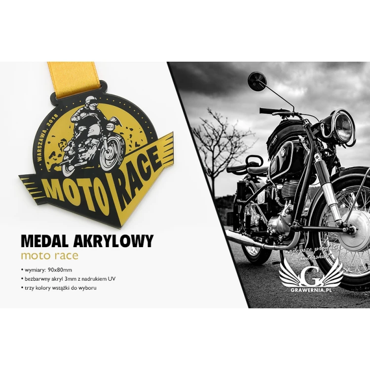 Medal akrylowy druk UV - Moto Race - wymiary: 90x80mm - MGR051