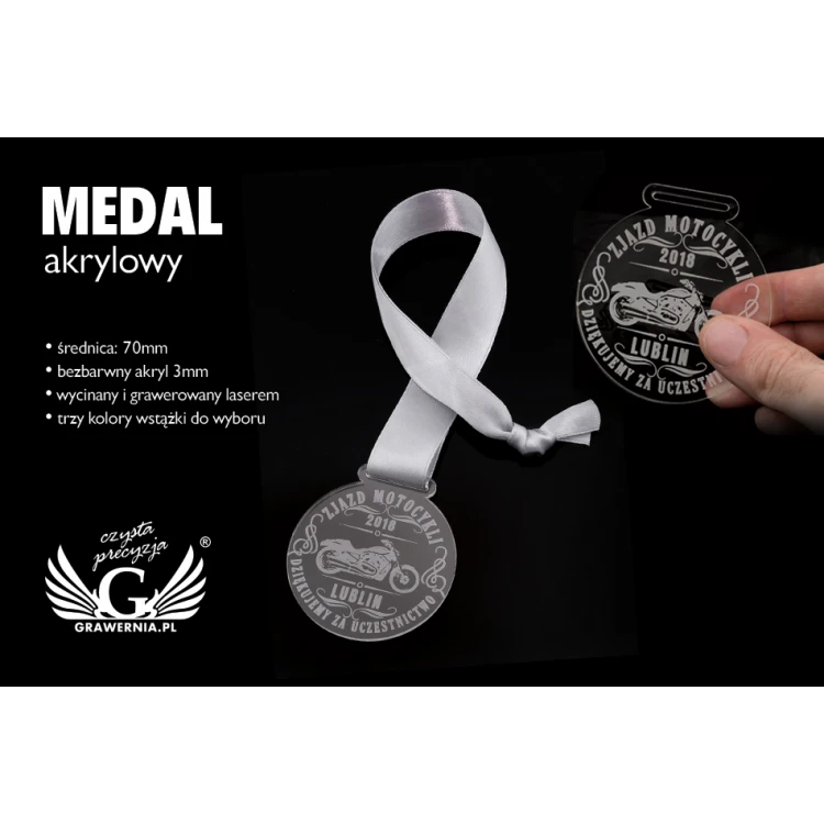 Medal akrylowy grawerowany laserem - średnica: 70mm - gr. 3mm - MGR043