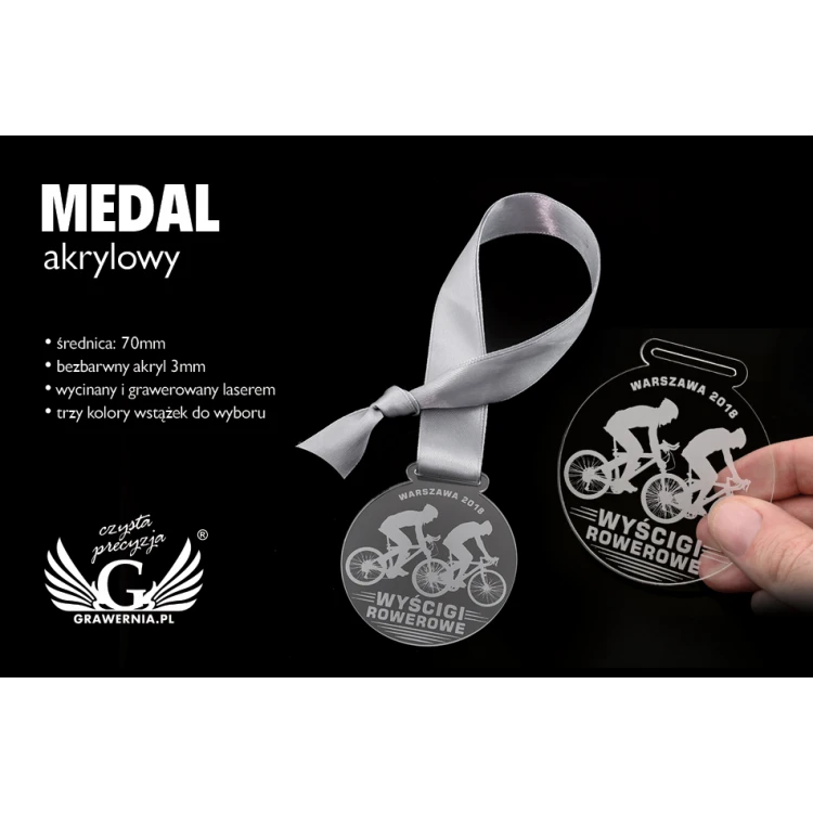 Medal akrylowy grawerowany laserem - średnica: 70mm - gr. 3mm - MGR045