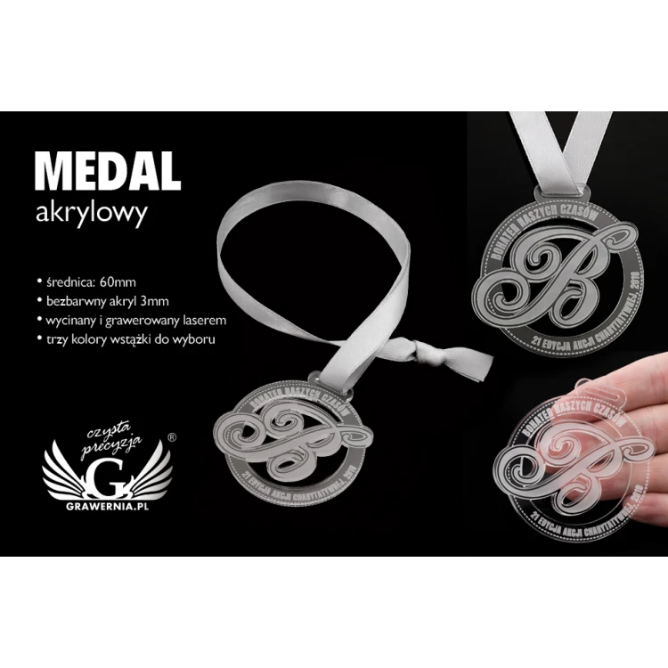 Medal akrylowy grawerowany laserem - średnica: 60mm - gr. 3mm - MGR046
