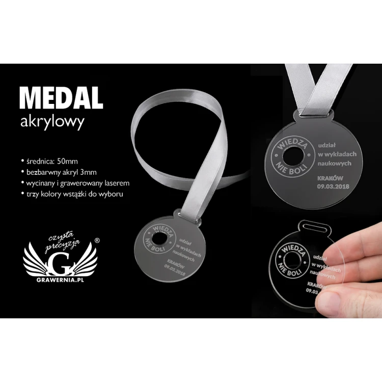 Medal akrylowy grawerowany laserem - średnica: 50mm - gr. 3mm - MGR048