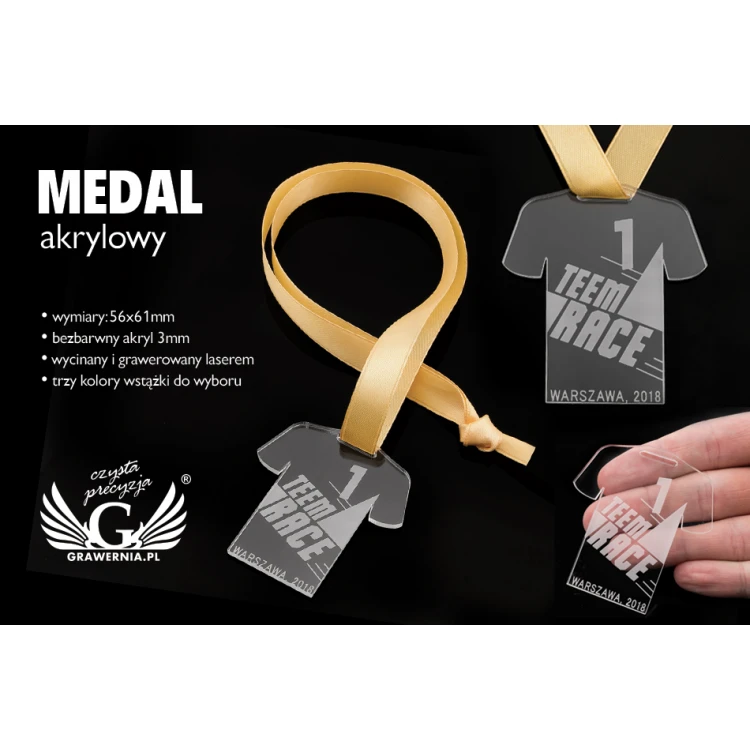 Medal akrylowy grawerowany laserem - wymiary: 56x61mm - gr. 3mm - MGR049
