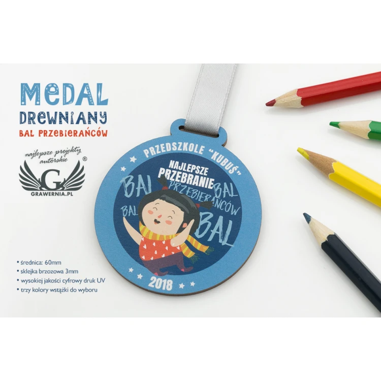 Medal drewniany druk UV - Bal przebierańców - średnica: 60mm - MGR059
