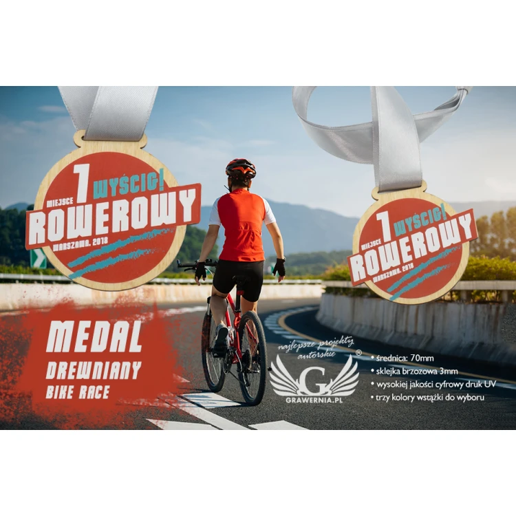 Medal drewniany druk UV - Bike Race - średnica: 70mm - MGR055