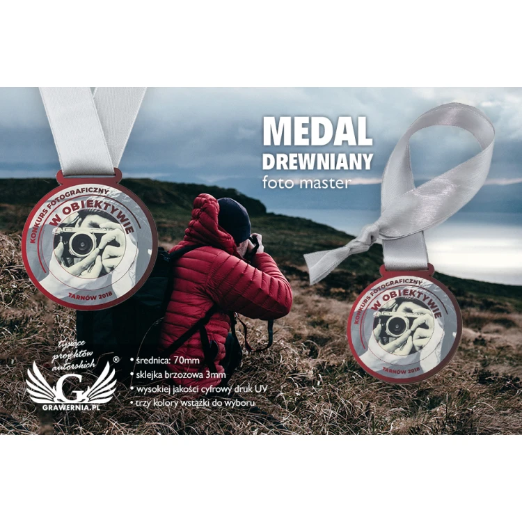 Medal drewniany druk UV - Foto Master - średnica: 70mm - MGR056