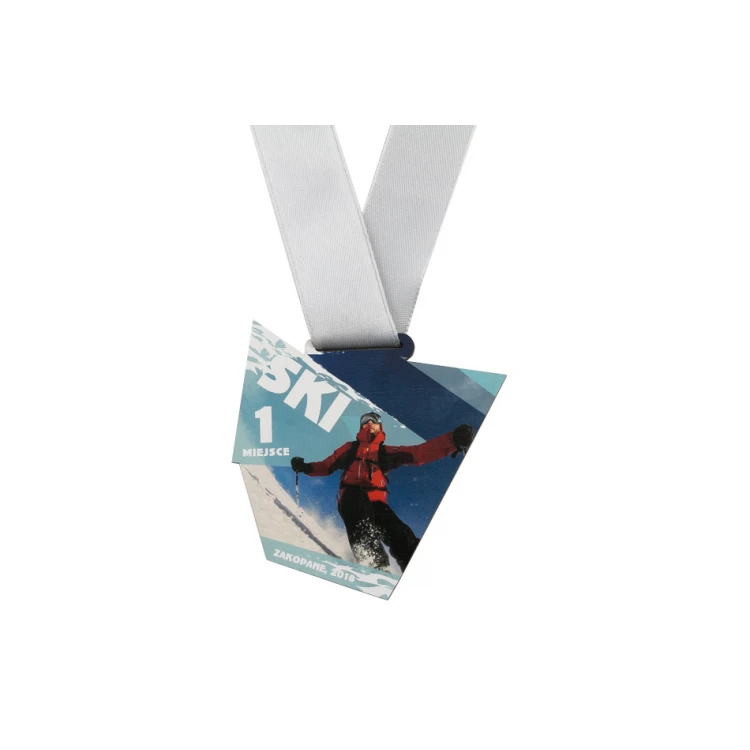 Medal drewniany druk UV - Ski Sport- wymiary: 86x88mm - MGR052
