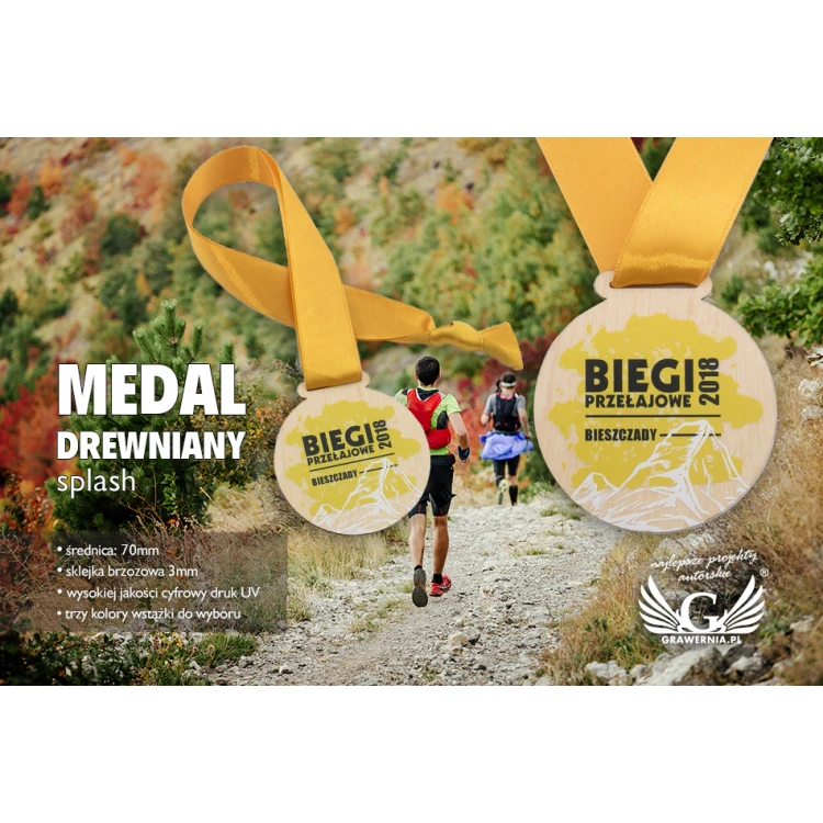 Medal drewniany druk UV - Splash - średnica: 70mm - MGR054