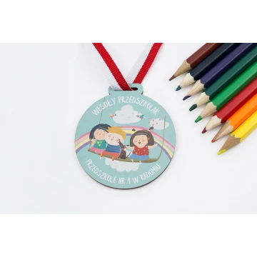 Medal drewniany druk UV - Wesoły Przedszkolak - średnica: 60mm - MGR058