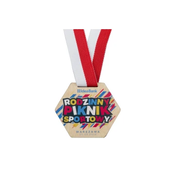 Medal drewniany druk UV - wymiary: 64x54mm - MGR078 