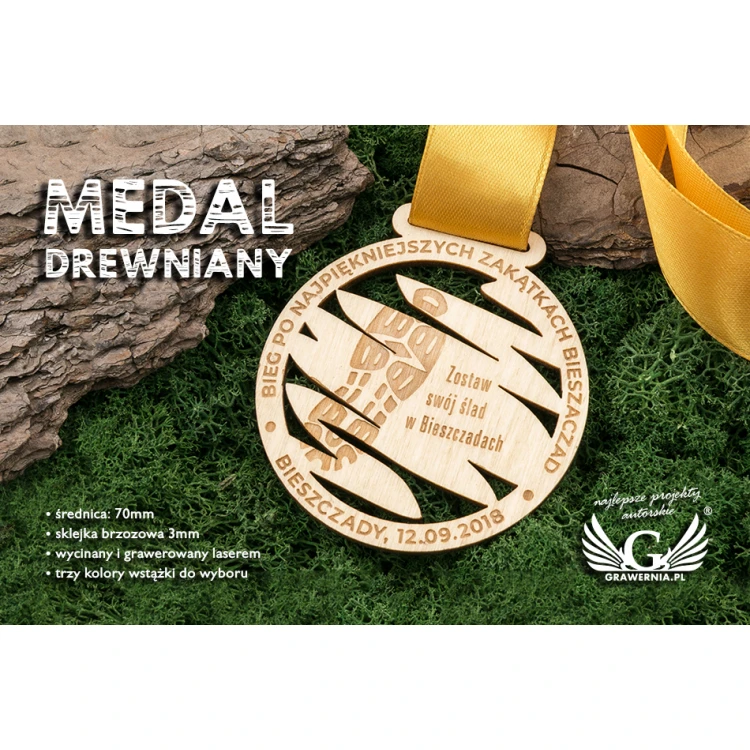 Medal drewniany grawerowany laserem - średnica: 70mm - gr. 3mm - MGR033