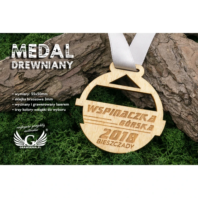 Medal drewniany grawerowany laserem - wymiary: 55x50mm - gr. 3mm - MGR036