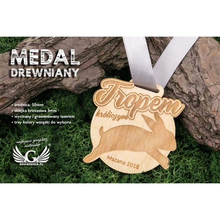 Medal drewniany grawerowany laserem - wymiary: 56x54mm - gr. 3mm - MGR037