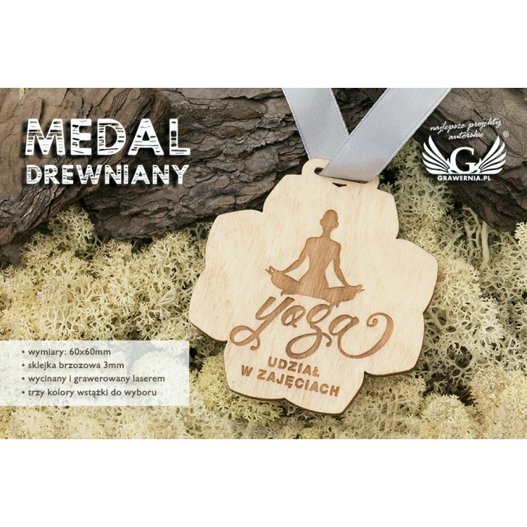 Medal drewniany grawerowany laserem - wymiary: 62x62mm - gr. 3mm - MGR039