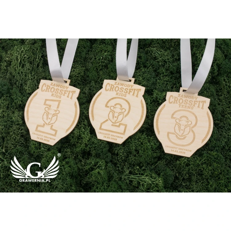 Medal drewniany grawerowany laserem - wymiary: 60x58mm - gr. 3mm - MGR040