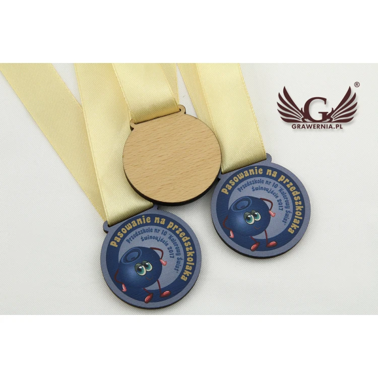 Medale drewniane mini z dowolną grafiką - średnica 40mm - druk UV - MGR015