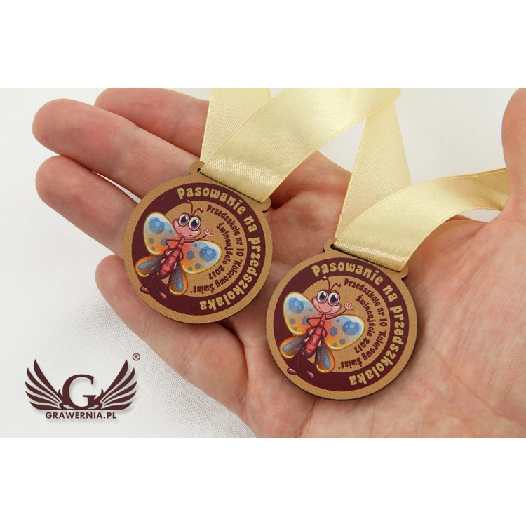 Medale drewniane mini z dowolną grafiką - średnica 40mm - druk UV - MGR015