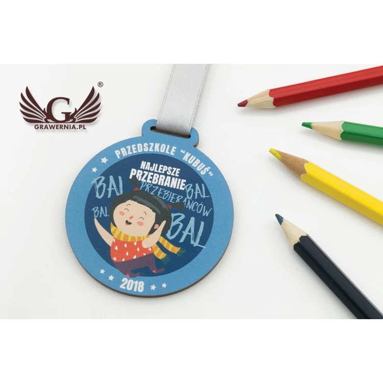 Medal drewniany druk UV - Bal przebierańców - średnica: 60mm - MGR059