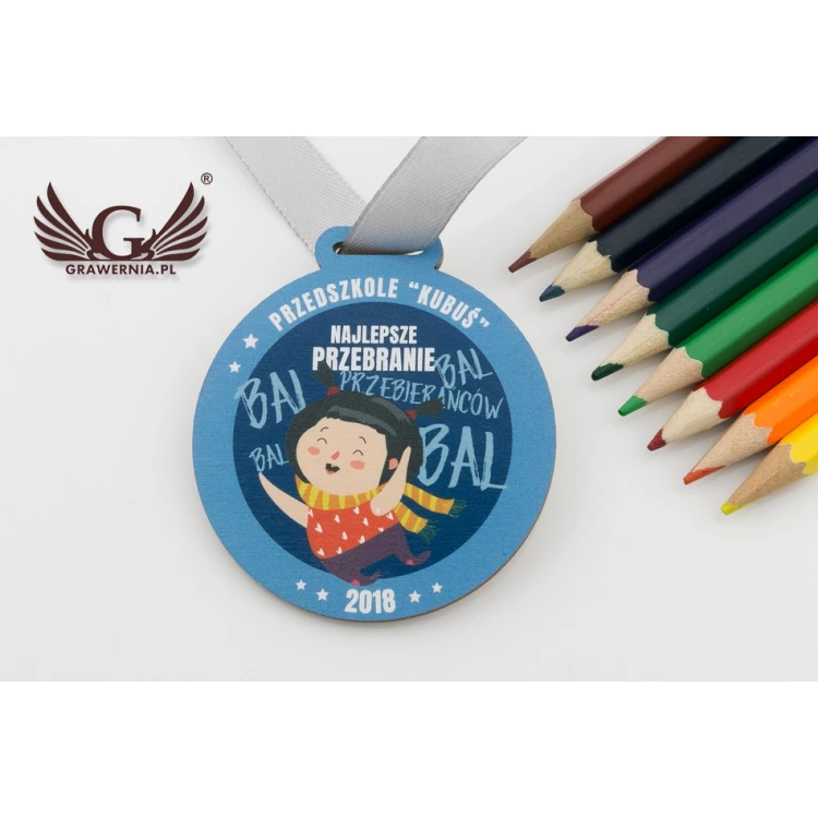Medal drewniany druk UV - Bal przebierańców - średnica: 60mm - MGR059