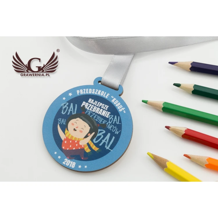 Medal drewniany druk UV - Bal przebierańców - średnica: 60mm - MGR059