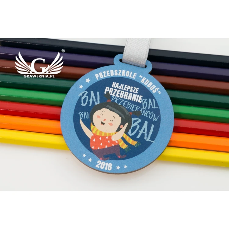 Medal drewniany druk UV - Bal przebierańców - średnica: 60mm - MGR059