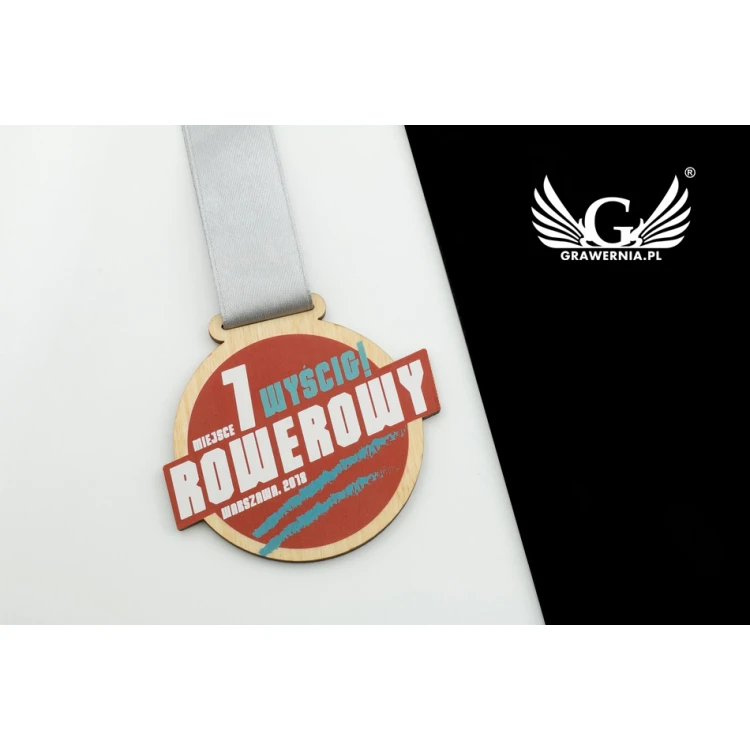 Medal drewniany druk UV - Bike Race - średnica: 70mm - MGR055