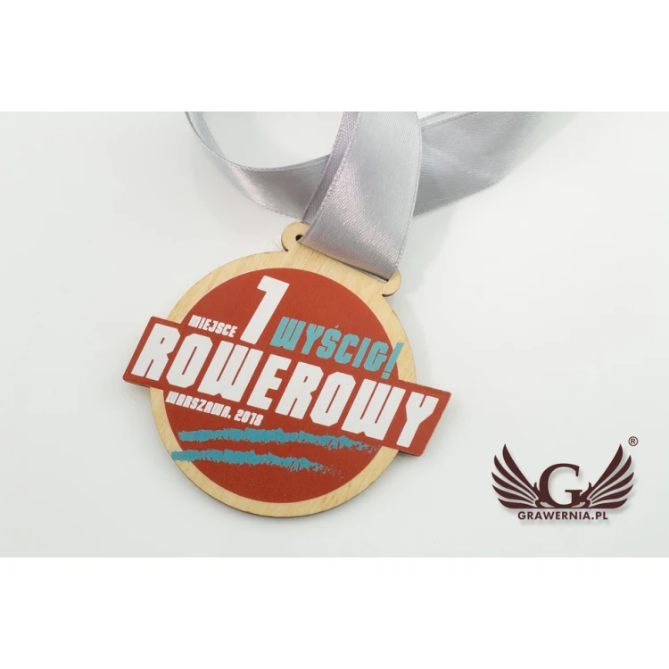 Medal drewniany druk UV - Bike Race - średnica: 70mm - MGR055