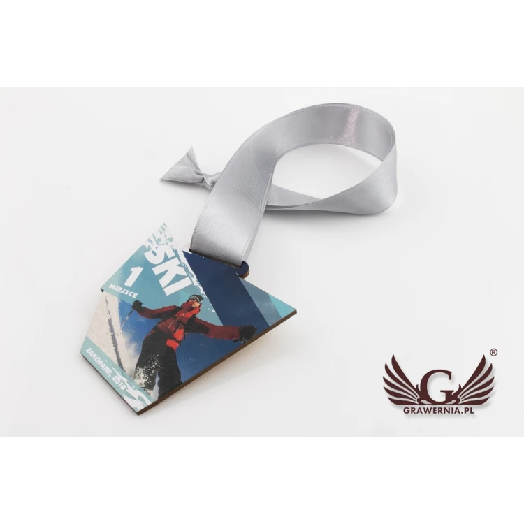 Medal drewniany druk UV - Ski Sport- wymiary: 86x88mm - MGR052