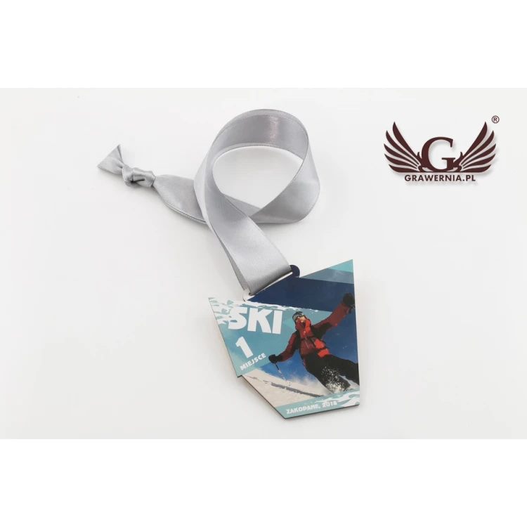 Medal drewniany druk UV - Ski Sport- wymiary: 86x88mm - MGR052