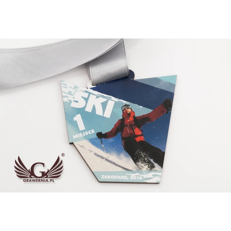 Medal drewniany druk UV - Ski Sport- wymiary: 86x88mm - MGR052